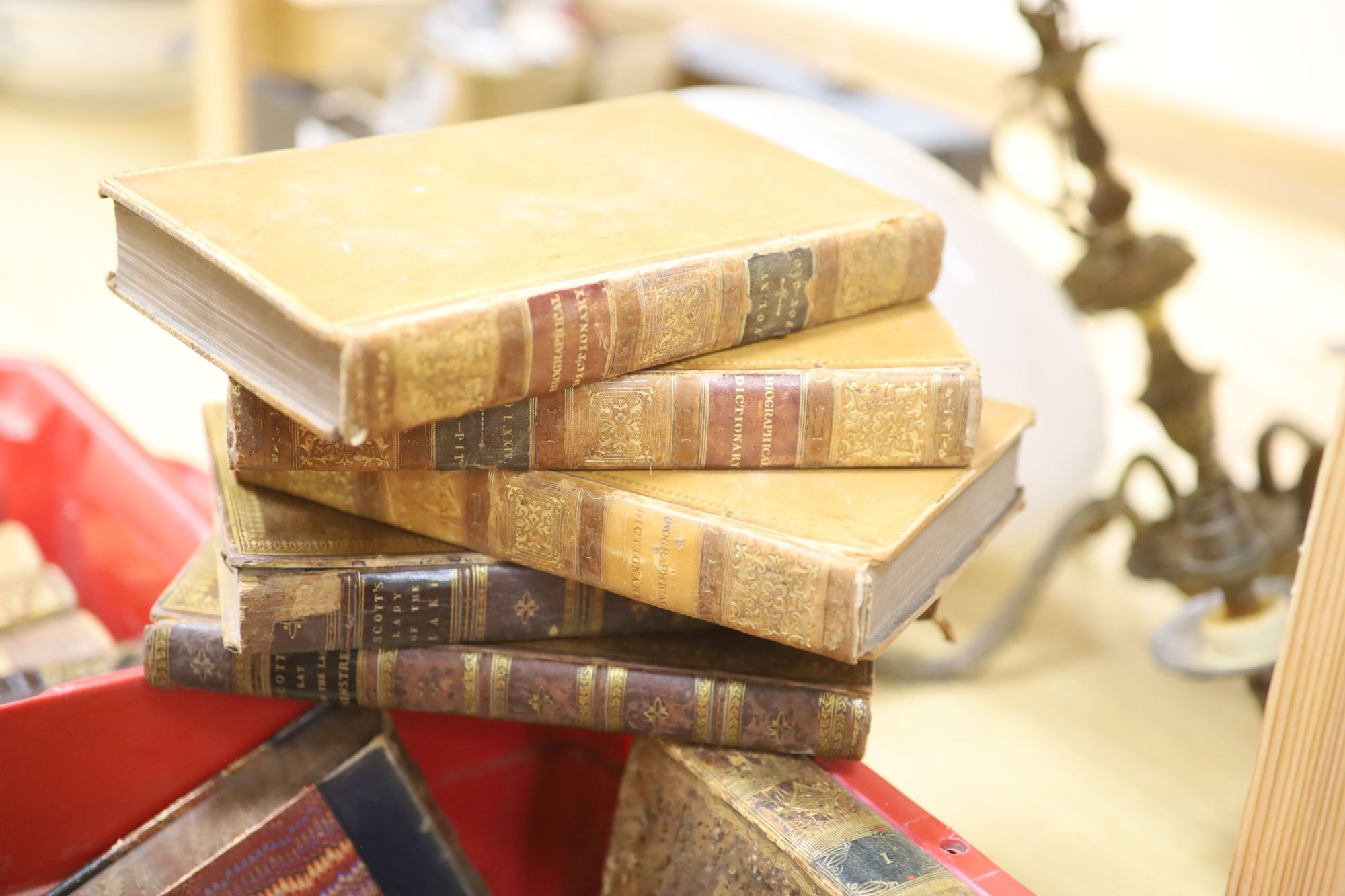 Three boxes of various decorative bindings